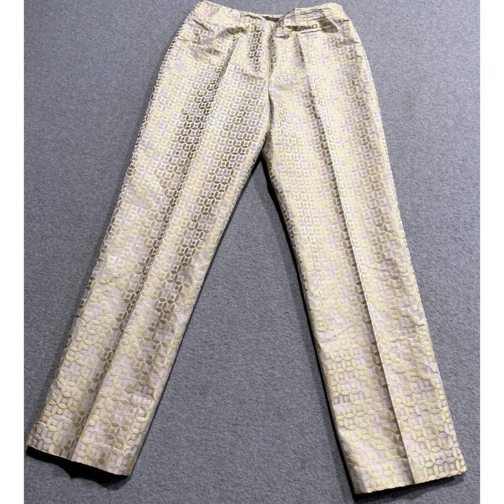 Sigrid Olsen Silk Blend Jacquard Geometric Suit Champagne Shiny Blazer 6 Pants 4 - Picture 5 of 16
